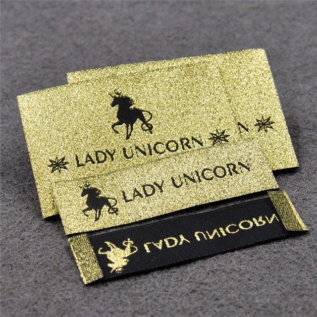 Good Quality Gold Metallic Yarn Woven Label Lady Shirt Neck Labels 