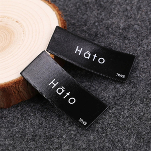 New Style Black Color Silk Printing White Logo Soft Satin Garment Woven Label
