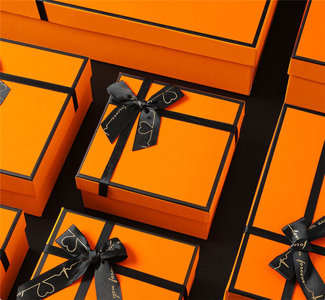 Orange Gift Box with Bow Knot Gift Box Custom Heaven And Earth Cover Gift Box